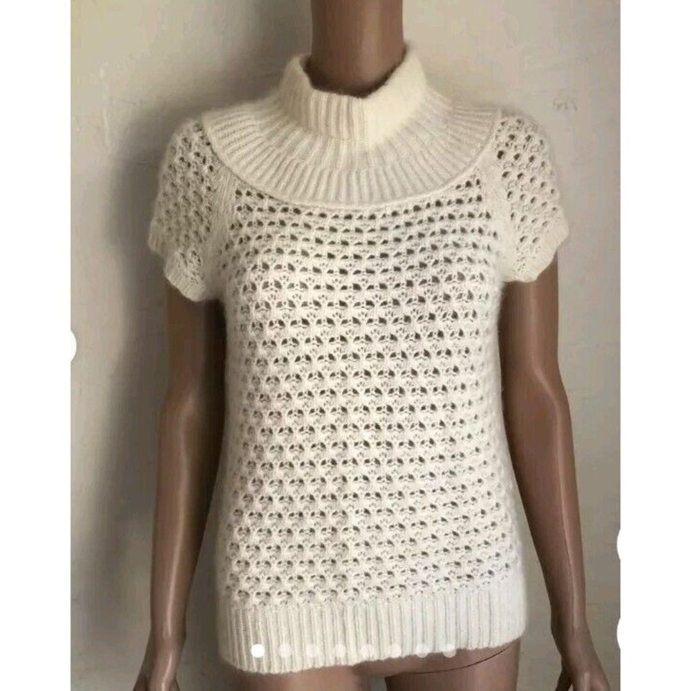 Angora Rabbit Wool Ann Taylor High Neck Open Knit Sweater XS petites